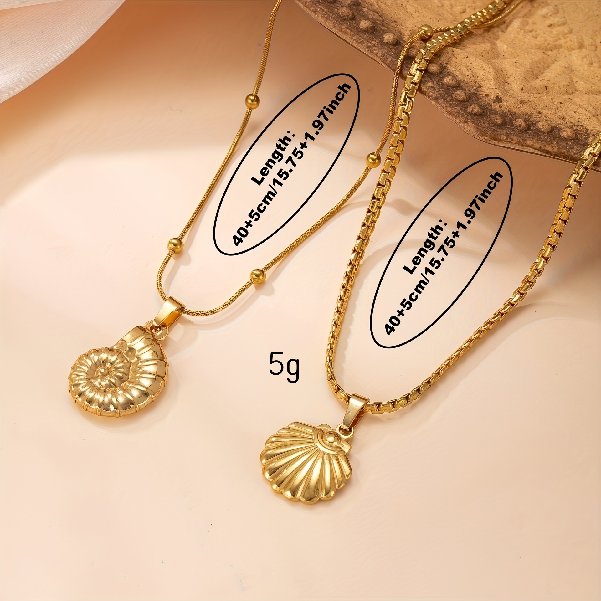 2pc 18K Gold Plated Conch Shell Layered Necklaces, Vintage Style